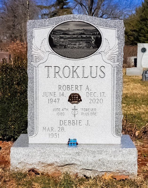 Troklus Companion Headstone with Train Etching Insert