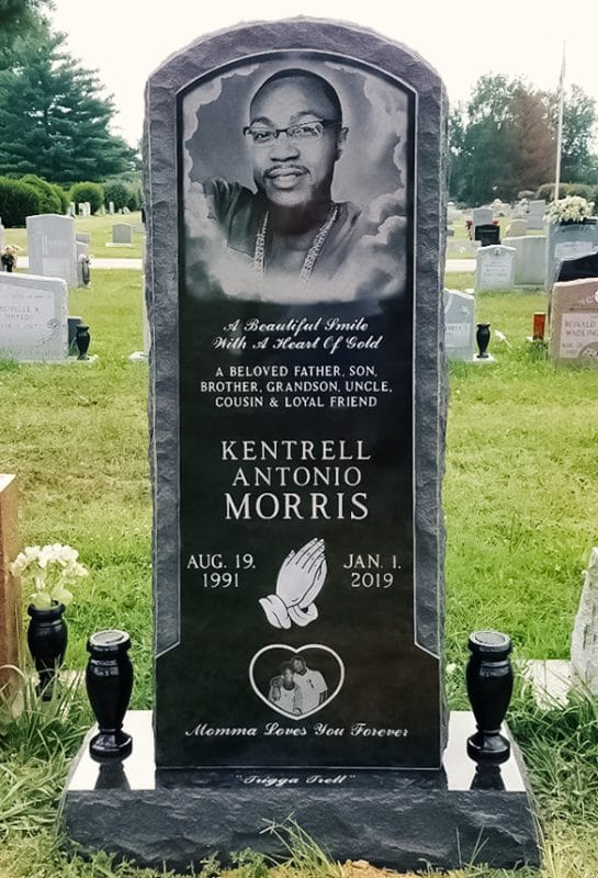 Morris Headstone with Portrait in Heavenly Clouds Etching