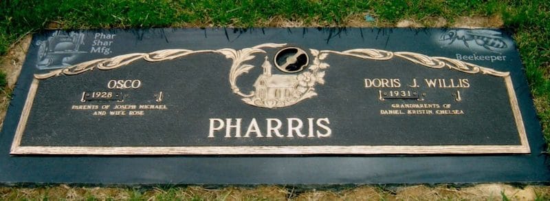 Pharris Custom Bronze Flat Markers Shape with Chapel and Beekeper